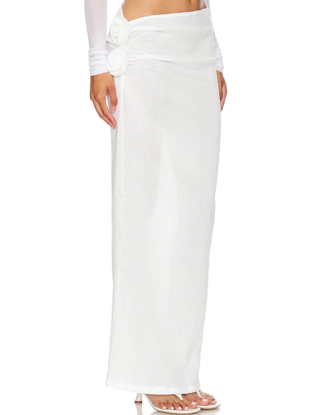 White Maxi Sarong Skirt with Rosette Detail